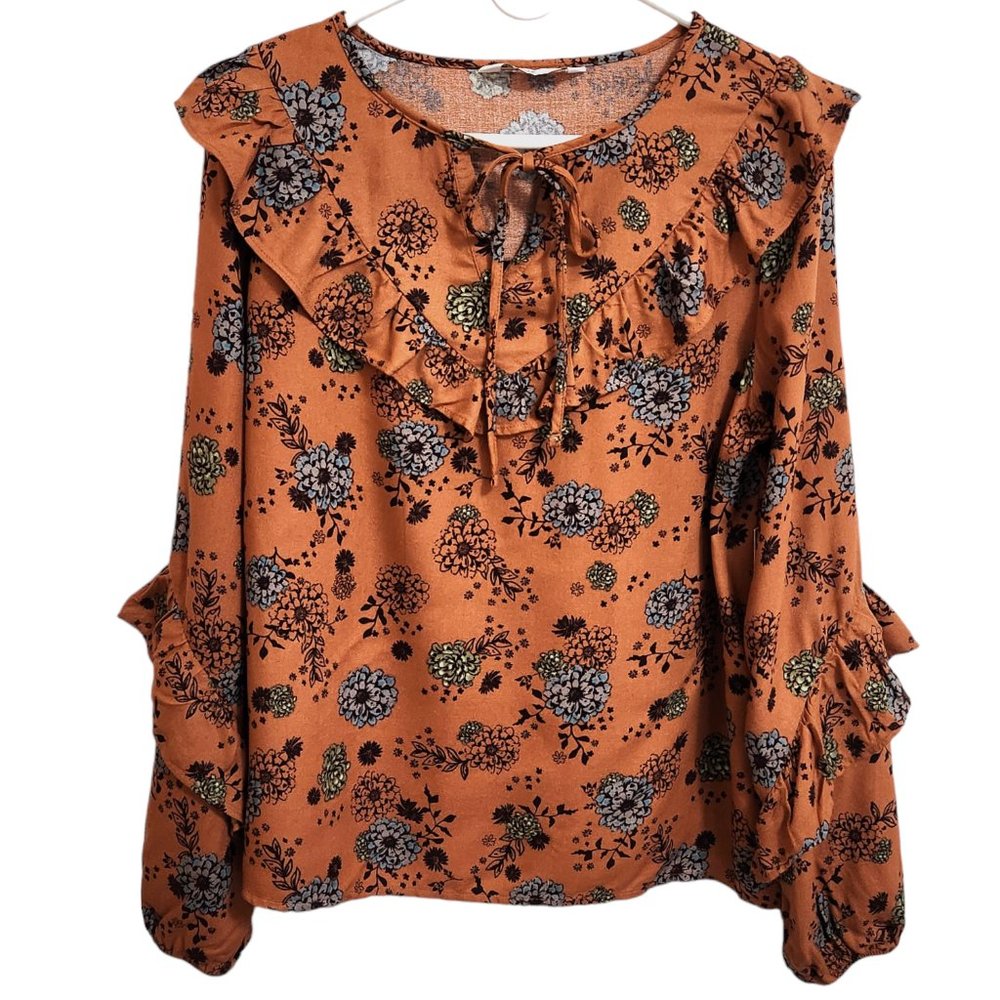 NEW Sonoma Scoop Neck Long Ruffled Sleeves Shoulders Tie Front Blouse Size M